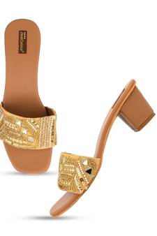 Desi Colour Gold Heels Womens Indian Ethnic Comfort Footwear/Punjabi Jutti