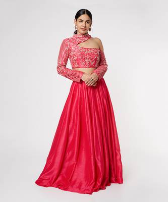 Pink Silk Embroidered Lehenga with Dupion Silk Embroidered Blouse and Net Dupatta 1