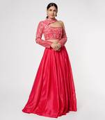 Pink Silk Embroidered Lehenga with Dupion Silk Embroidered Blouse and Net Dupatta