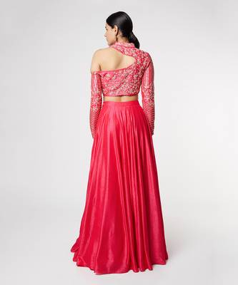 Pink Silk Embroidered Lehenga with Dupion Silk Embroidered Blouse and Net Dupatta 2