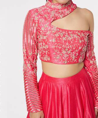 Pink Silk Embroidered Lehenga with Dupion Silk Embroidered Blouse and Net Dupatta 3