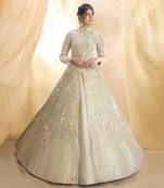 Sage green embroidered jacket with lehenga