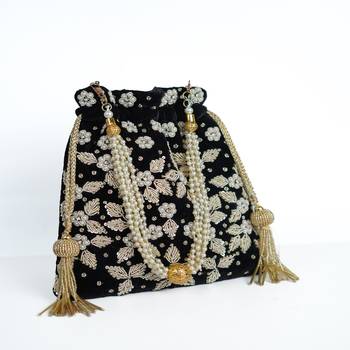 BLACK WITH GOLDEN COLOR HAND EMBROIDED POTLI CLUTCH 1