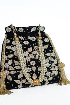 BLACK WITH GOLDEN COLOR HAND EMBROIDED POTLI CLUTCH