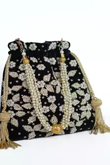 BLACK WITH GOLDEN COLOR HAND EMBROIDED POTLI CLUTCH