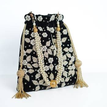 BLACK WITH GOLDEN COLOR HAND EMBROIDED POTLI CLUTCH 2