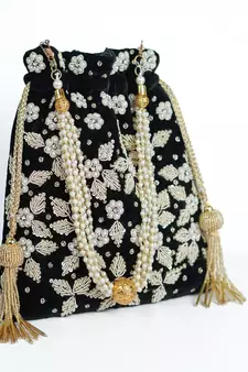 BLACK WITH GOLDEN COLOR HAND EMBROIDED POTLI CLUTCH