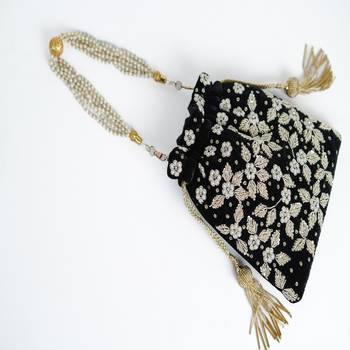 BLACK WITH GOLDEN COLOR HAND EMBROIDED POTLI CLUTCH 4