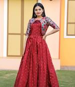 Red Silk With Jacquard weaving Work Gown