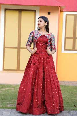 Red Silk With Jacquard weaving Work Gown 2