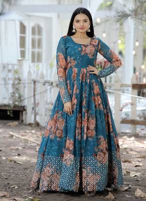Rama Digital Printed Georgette Embroidery Zari Sequins-work Gown 1