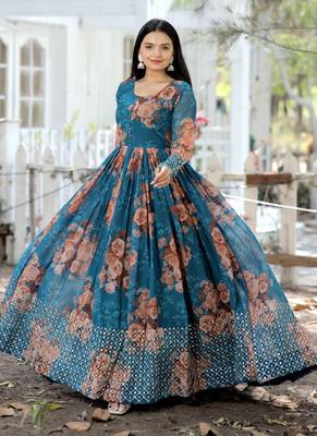 Rama Digital Printed Georgette Embroidery Zari Sequins-work Gown 3