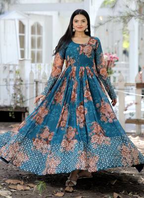 Rama Digital Printed Georgette Embroidery Zari Sequins-work Gown 4