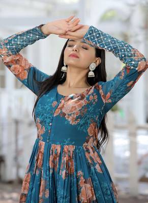 Rama Digital Printed Georgette Embroidery Zari Sequins-work Gown 5