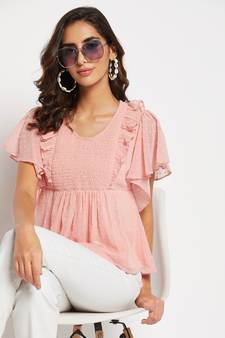 Pink self design polyester party-tops