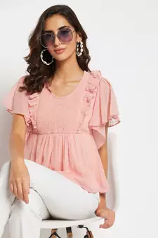 Pink self design polyester party-tops