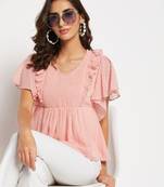 Pink self design polyester party-tops