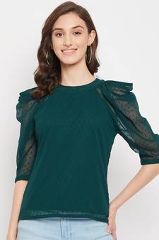 Black self design polyester party-tops