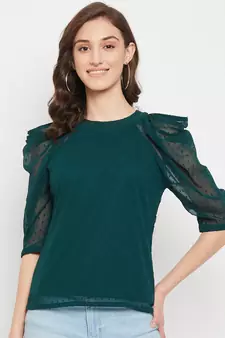 Black self design polyester party-tops