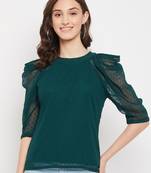 Black self design polyester party-tops