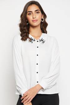 White solid polyester women-shirts