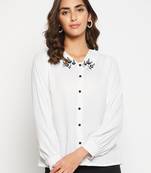 White solid polyester women-shirts