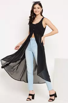 Black solid polyester party-tops
