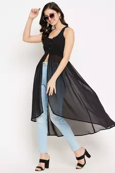 Black solid polyester party-tops