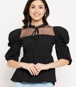 Black solid polyester party-tops