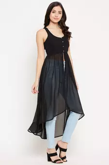 Black solid polyester party-tops