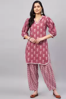 Pink printed cotton salwar
