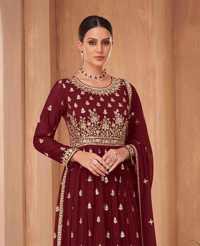 Wine Color Embroidered Sharara suit Hirpara House 4100412