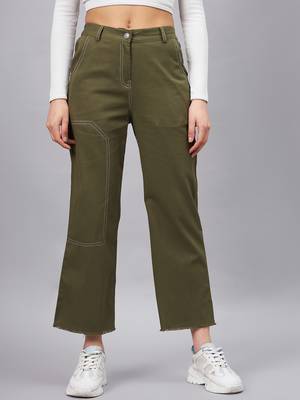 Olive
 plain
 cotton
 trousers 1