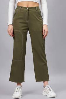 Olive
 plain
 cotton
 trousers