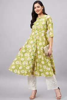 Yellow
 printed
 cotton cotton-kurtis