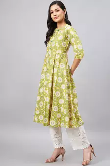 Yellow
 printed
 cotton cotton-kurtis
