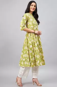 Yellow
 printed
 cotton cotton-kurtis