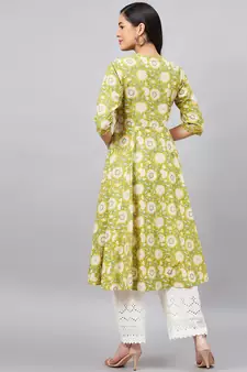Yellow
 printed
 cotton cotton-kurtis