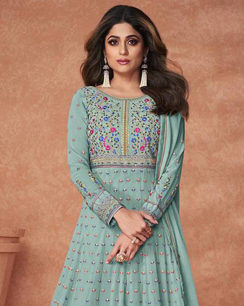 Sky Blue Fox Georgette Chudidar Salwar Suit
