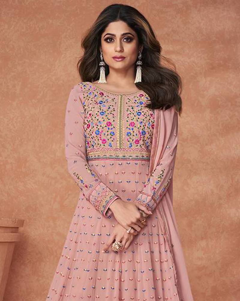 Beautiful Pink Georgette Festive Salwar Kurta Suit