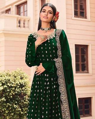 Dark Green color Georgette Embroidered Salwar suit 2