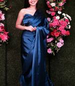 Navy Blue Colour Pure Satin Fabric Ready To Wear Saree WITH UN-STITCHED BLOUSE