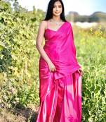Pink Colour Pure Satin Fabric Ready To Wear Saree WITH UN-STITCHED BLOUSE