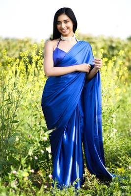 Royal Blue Colour Pure Satin Fabric Ready To Wear Saree WITH UN-STITCHED BLOUSE 1