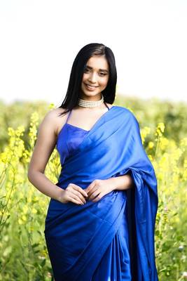 Royal Blue Colour Pure Satin Fabric Ready To Wear Saree WITH UN-STITCHED BLOUSE 2