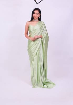 Pista Colour Pure Satin Fabric Ready To Wear Saree WITH UN-STITCHED BLOUSE 1