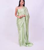 Pista Colour Pure Satin Fabric Ready To Wear Saree WITH UN-STITCHED BLOUSE