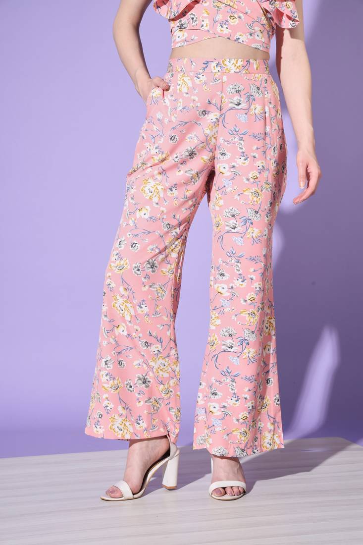 BABY PINK FLORAL PRINTED CREPE TOP AND BOTTOM CO-ORDS INDO WESTERN SUIT