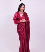 Maroon Colour Pure Satin Fabric Ready To Wear Saree WITH UN-STITCHED BLOUSE