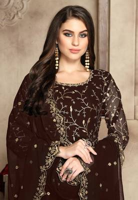 Brown embroidered georgette salwar Kameez 2